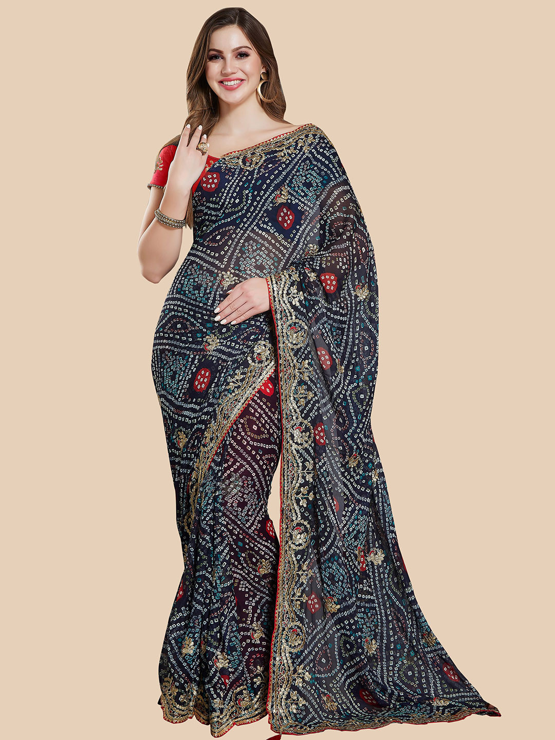 Rani Saahiba Bandhani Gotta Patti Bandhani Saree