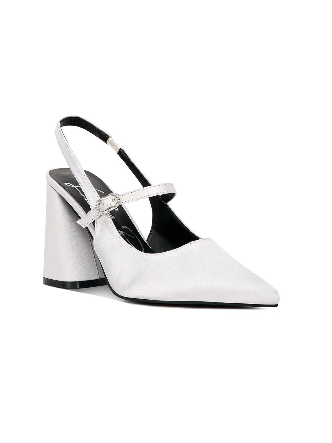 London Rag Buckles Detailed Pointed Toe Block Heels