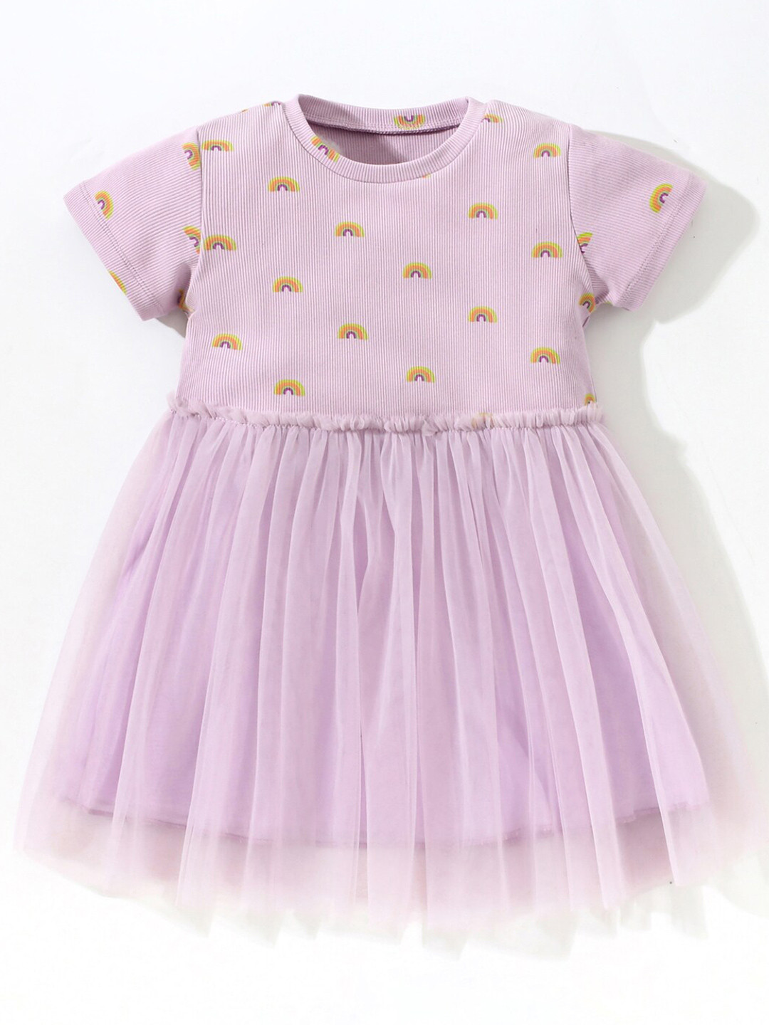 StyleCast Girls Purple & Orange Printed Pure Cotton Fit and Flare Dress