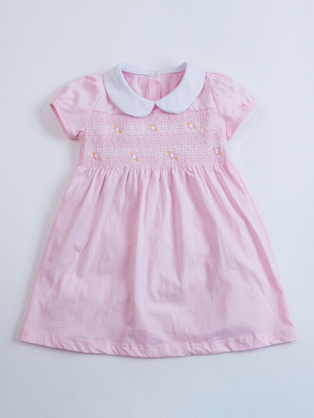 StyleCast Cotton Round Neck Casual Solid Short Sleeves Knee Length Fit and Flare Dress