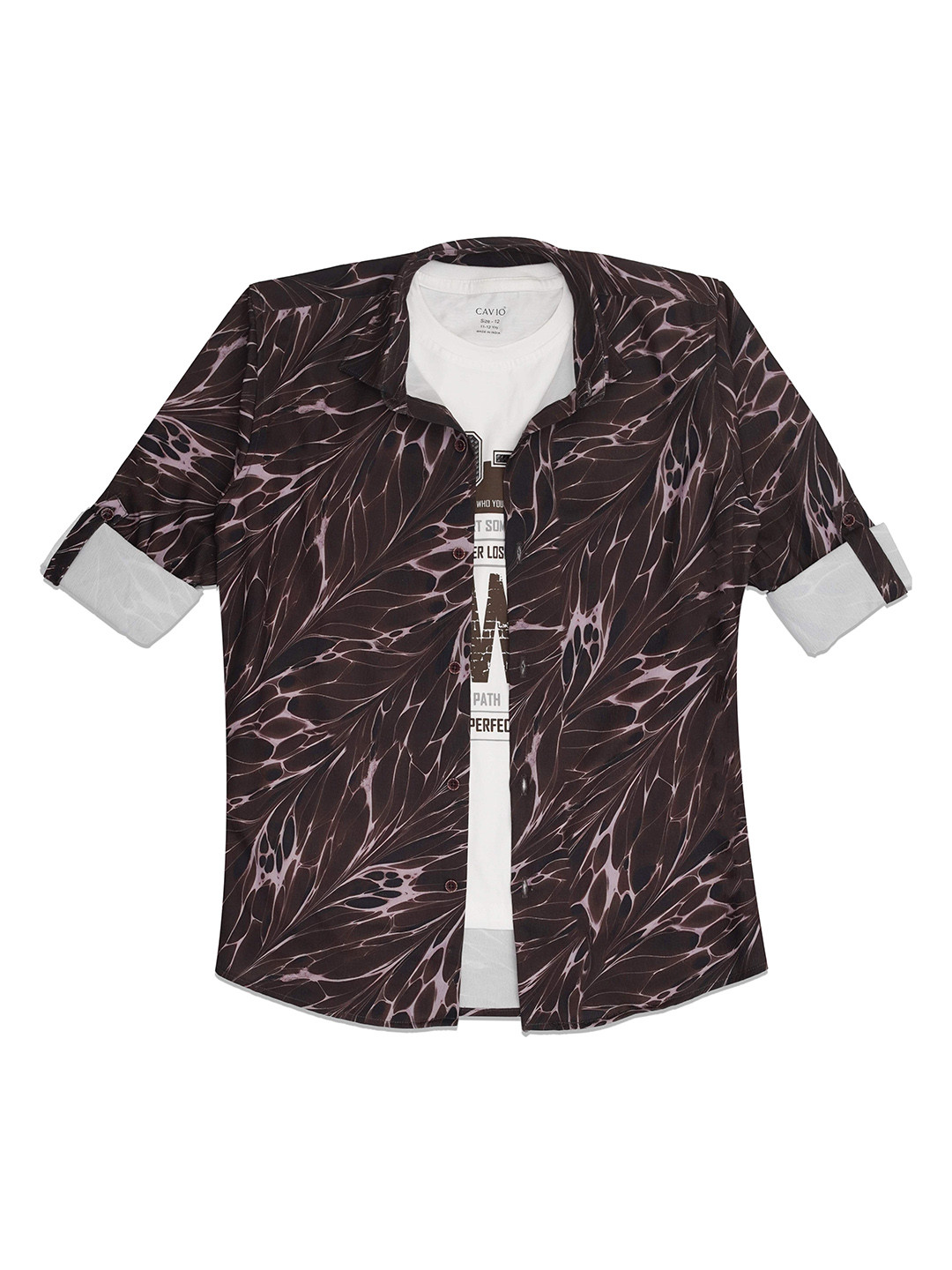 CAVIO Boys Graphic Printed Spread Collar Full Sleeves Cotton Casual Shirt & T-Shirt