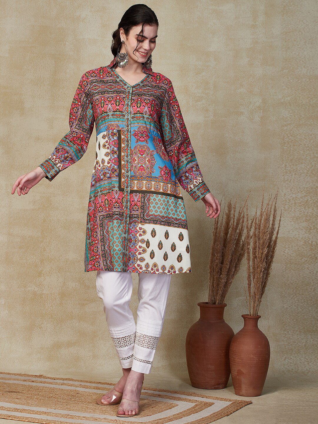 FASHOR Ethnic Motifs Printed Mul Cotton A Line Kurta