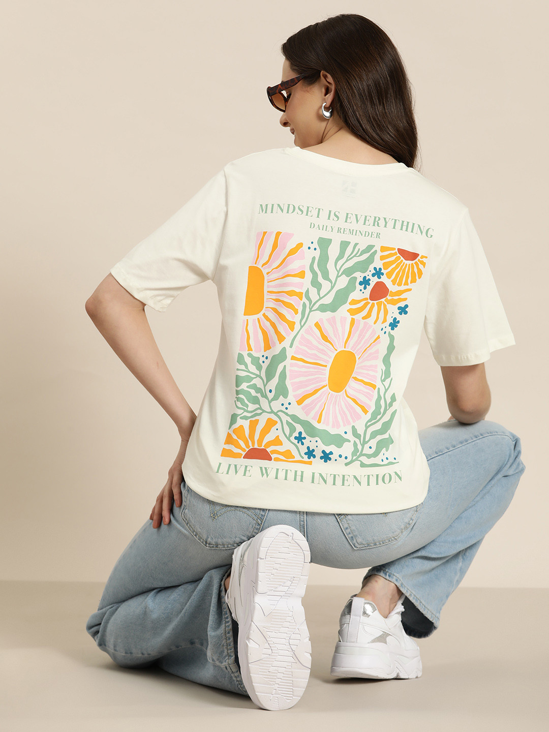 HERE&NOW  Floral Back Printed Pure Cotton T-shirt