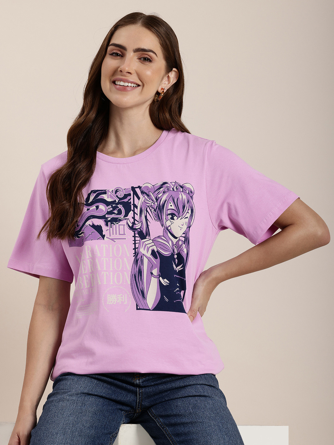 HERE&NOW Women Animated Graphic Printed Pure Cotton T-shirt