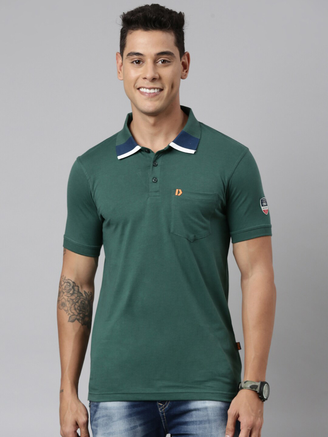 Dixcy Scott Men's Solid 100% Cotton Brand Logo Polo Collar T-Shirt (green)