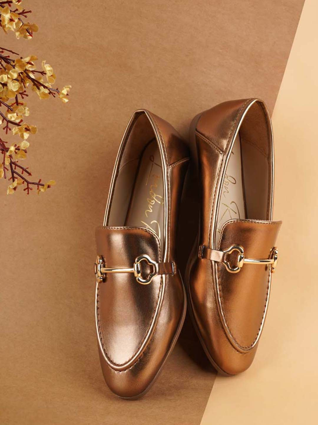 London Rag Women Textured Ichiro Metallic Horsebit Loafers