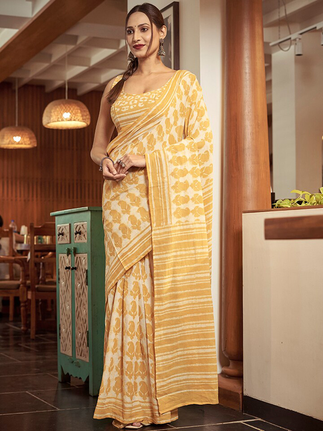 modeva Paisley Pure Cotton Bagru Printed Ready To Wear Saree