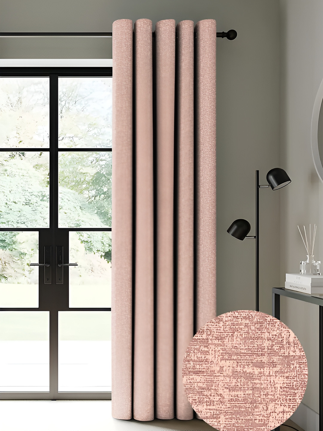 CASABLEU Pink 2 Pieces Self Design Black Out Door Curtain
