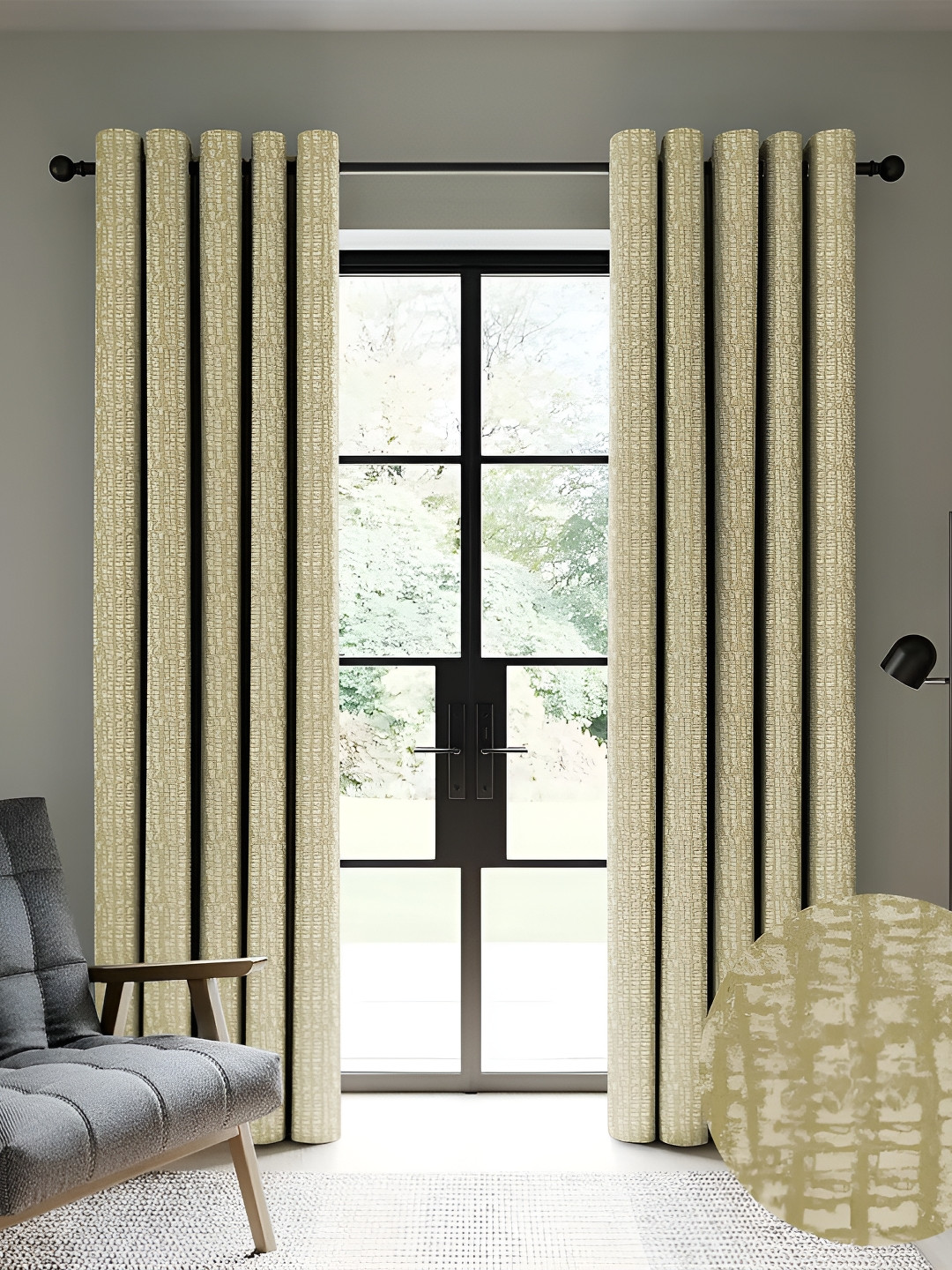 CASABLEU Green 2 Pieces Abstract Print Black Out Door Curtain