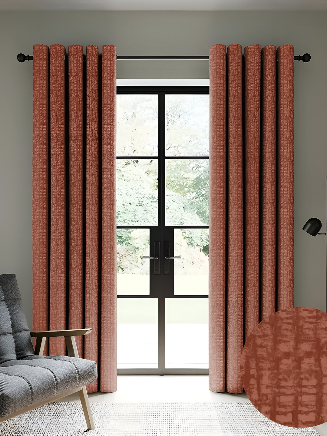 CASABLEU Rust 2 Pieces Black Out Door Curtain