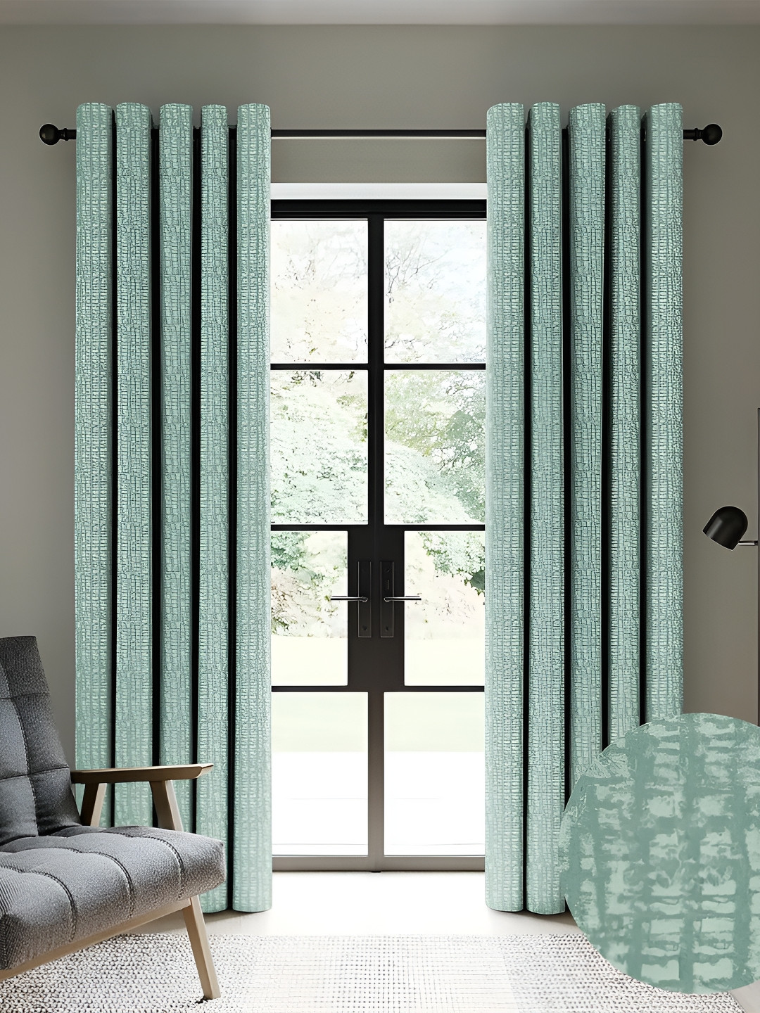 CASABLEU Sea Green 2 Pieces Black Out Door Curtain