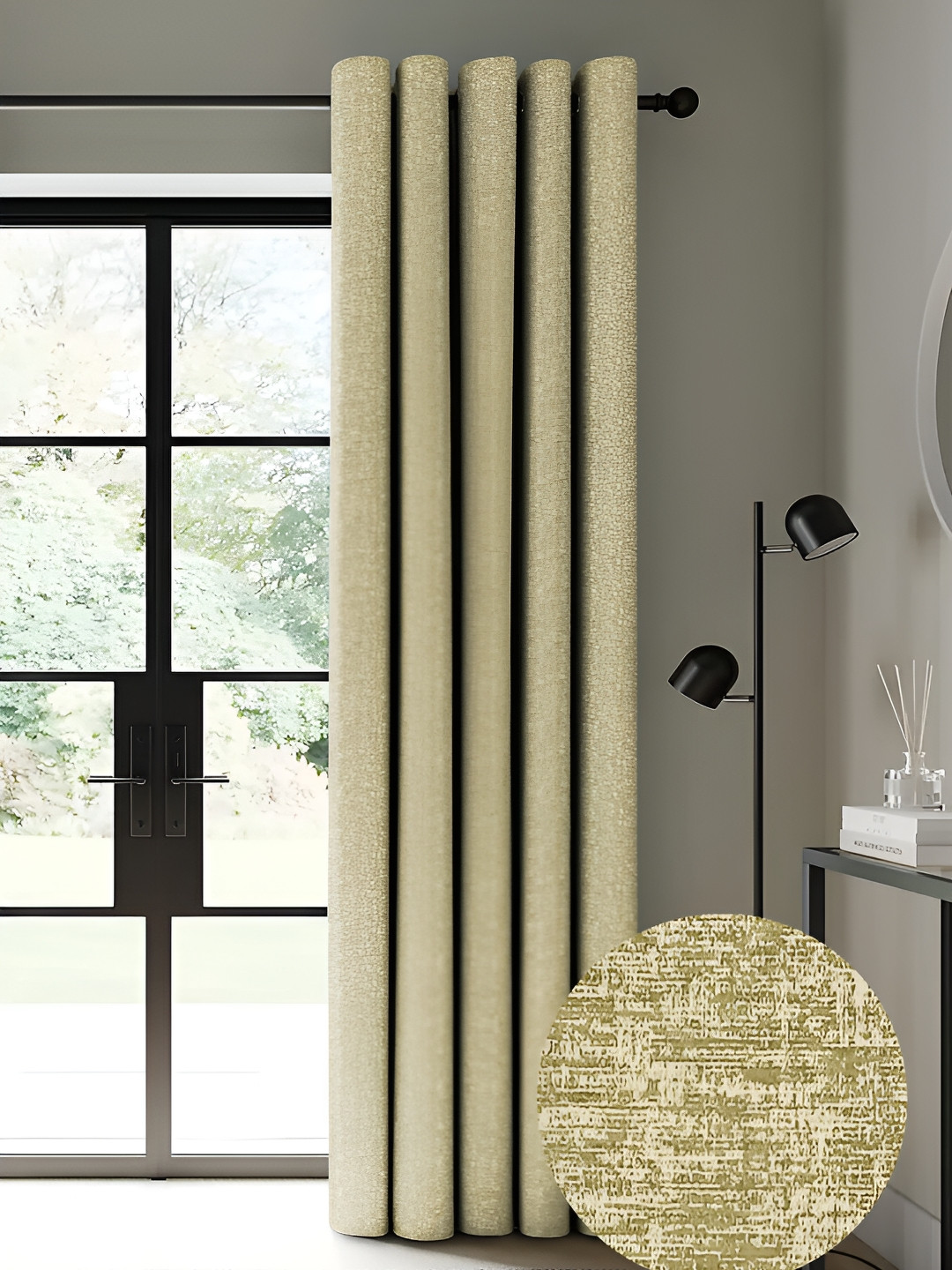 CASABLEU Green 2 Pieces Abstract Print Black Out Door Curtain