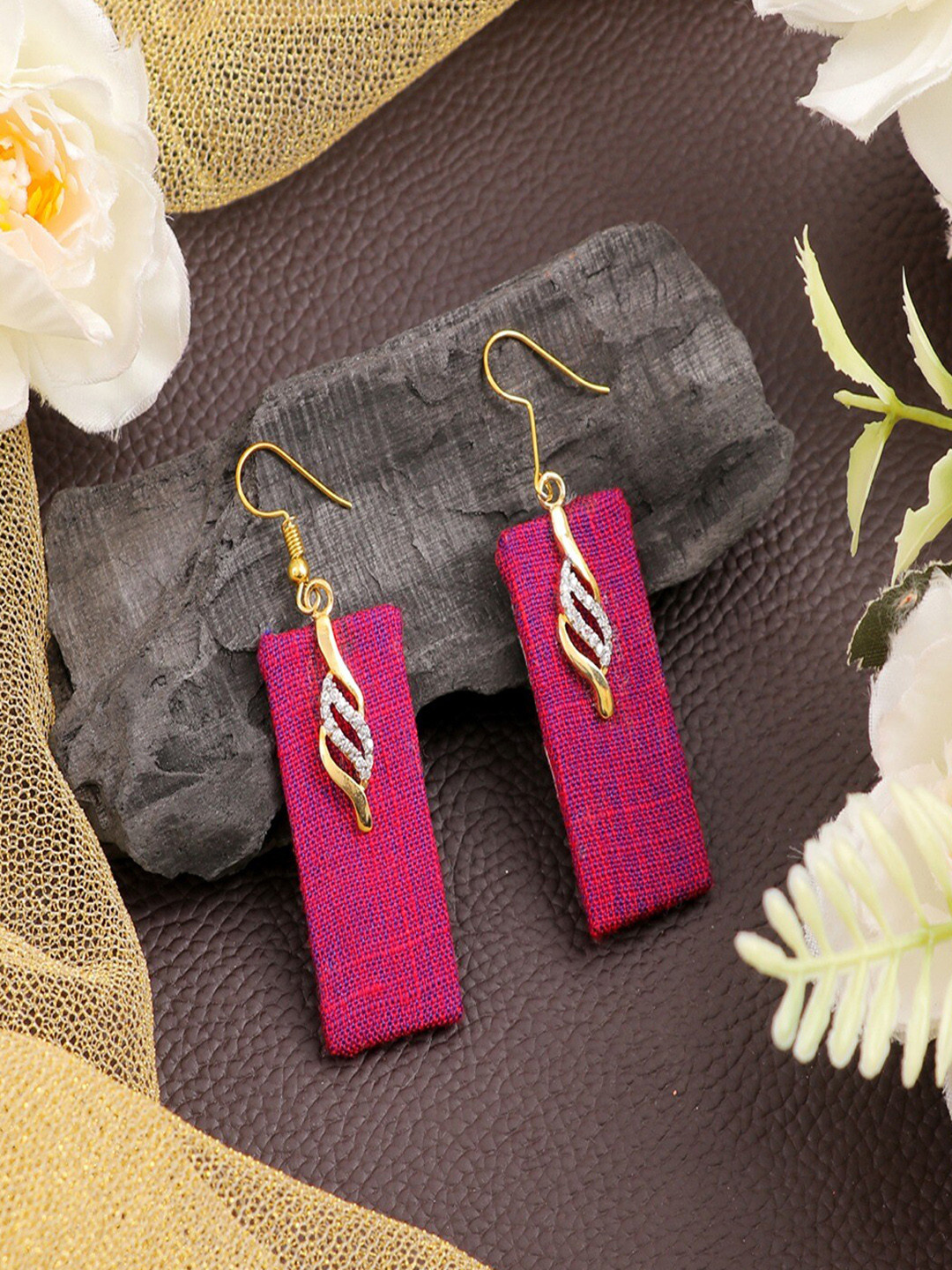 UNIVERSITY TRENDZ Gold-Plated Cubic Zirconia Studded Drop Earrings
