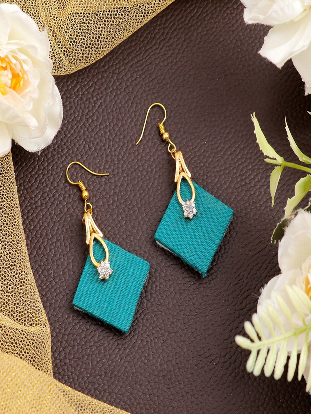 UNIVERSITY TRENDZ Gold-Plated Cubic Zirconia Studded Drop Earrings