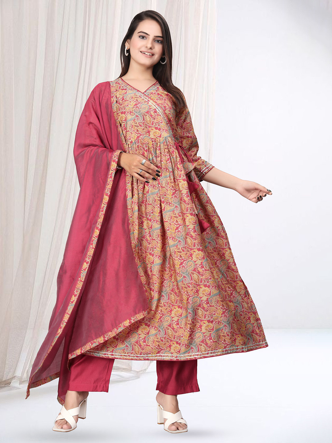 rashora Red Georgette A-Line Dress