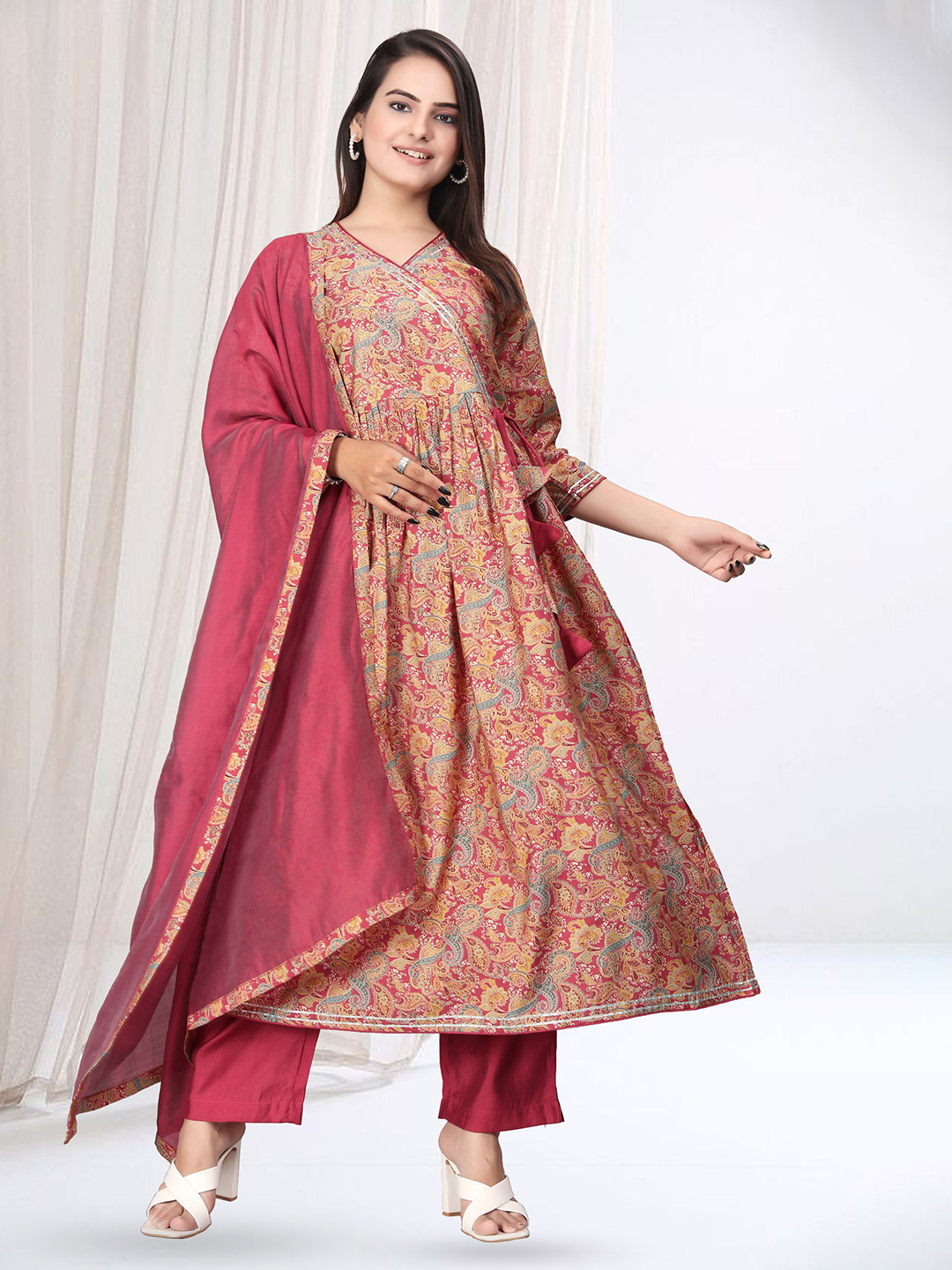 rashora Red Georgette A-Line Dress