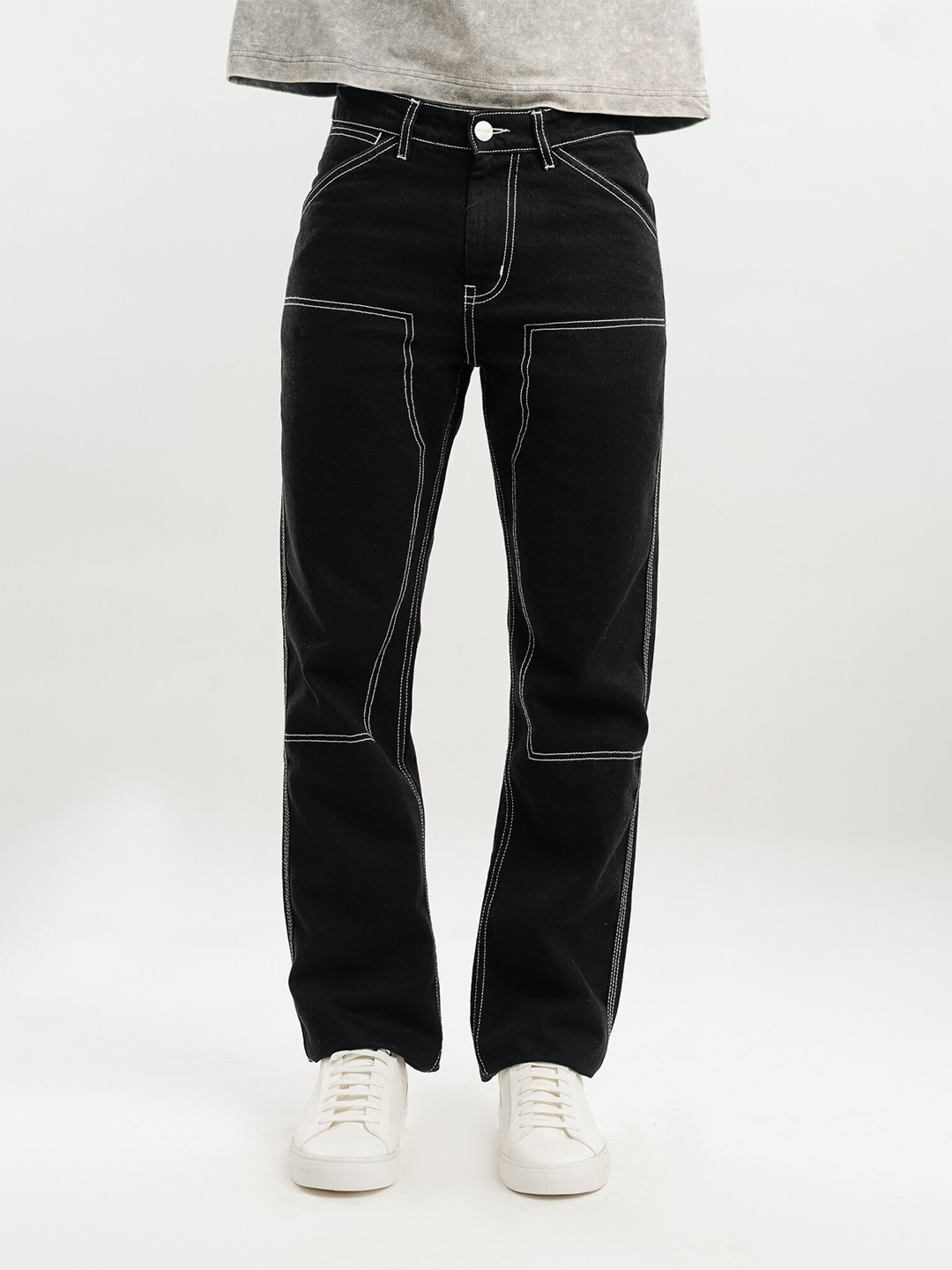 FREAKINS Men Black Clean Look Pure Cotton Embroidered Jeans