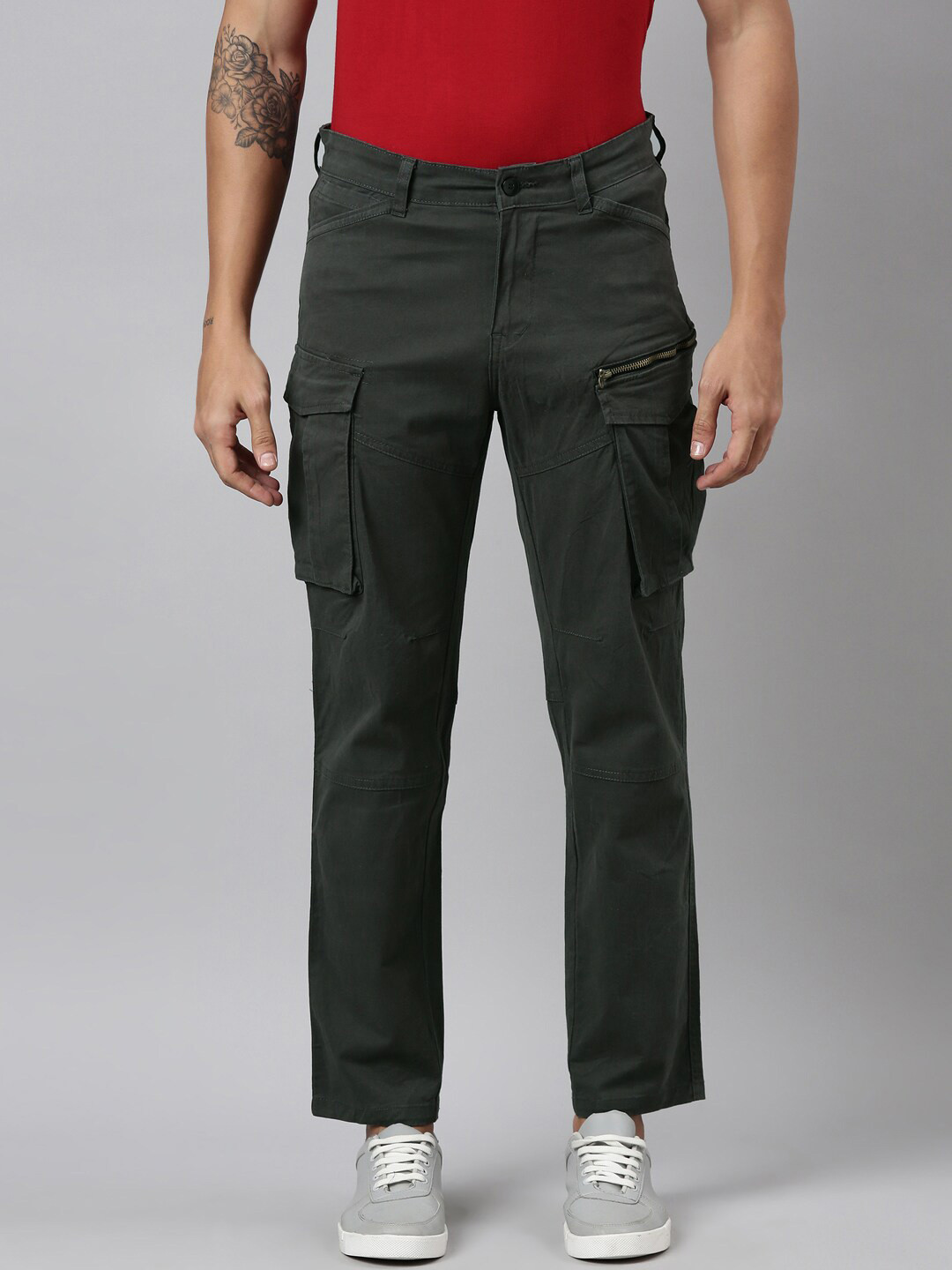 CINOCCI Men Mid Rise Cotton Cargos
