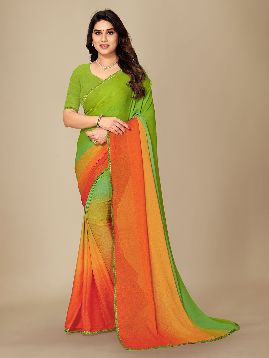 KANOODA Colourblocked Printed Georgette Saree