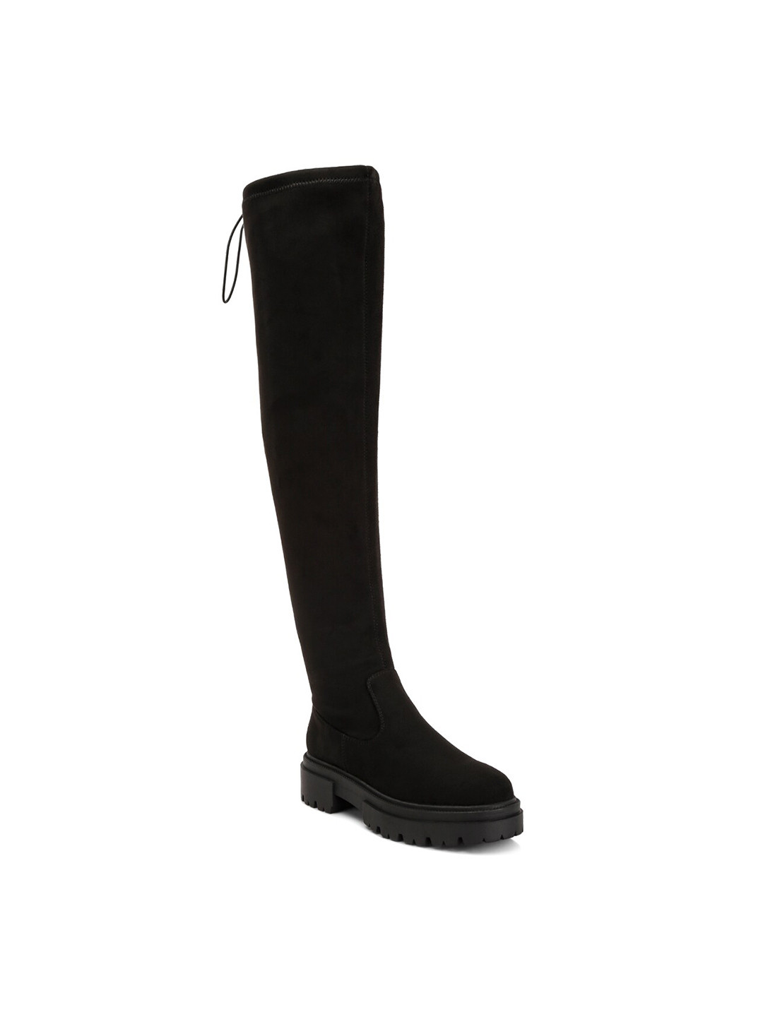 London Rag Women Drawstring Detail Heeled Suede High-Top Slouchy Boots