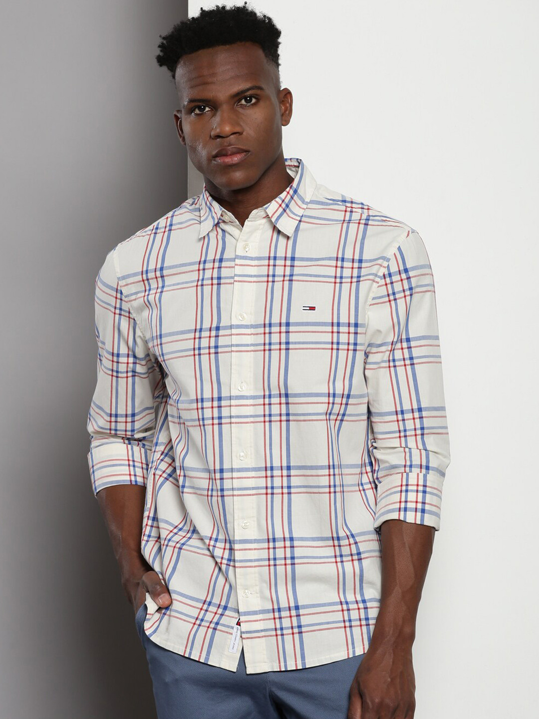 Tommy Hilfiger Spread Collar Long Sleeves Tartan Checks Opaque Casual Shirt