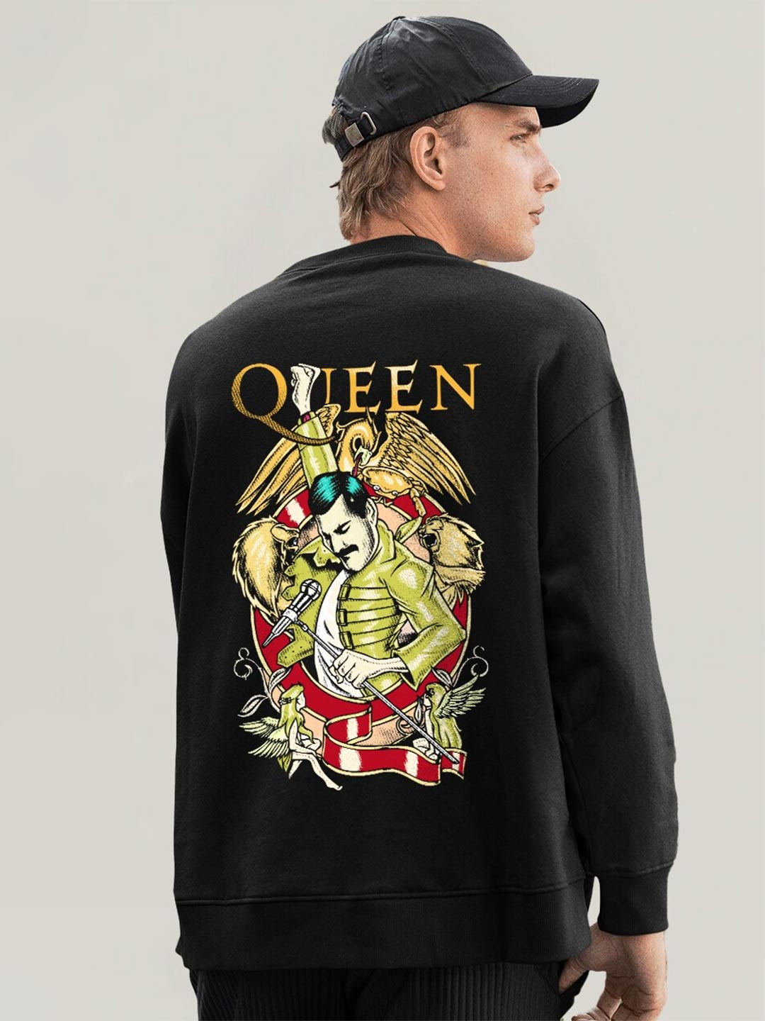 PRONK Queen Band Printed Round Neck Long Sleeves Cotton Pullover Sweatshirt