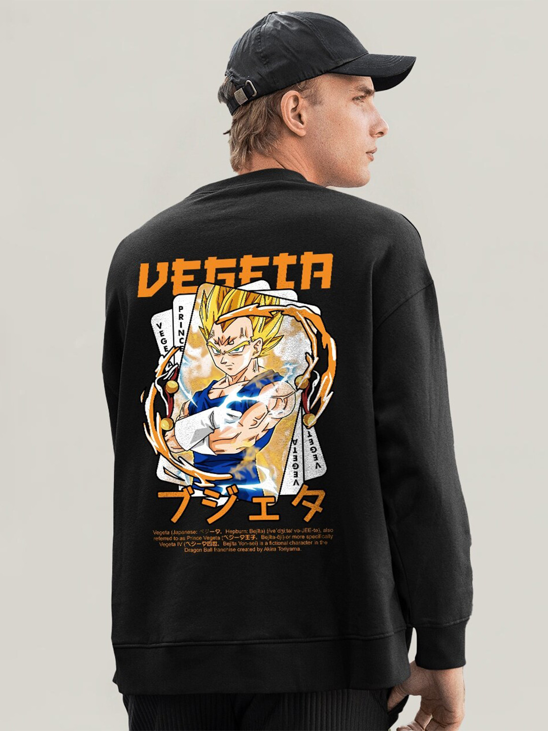 PRONK Prince Vegeta Printed Round Neck Long Sleeves Cotton Pullover Sweatshirt