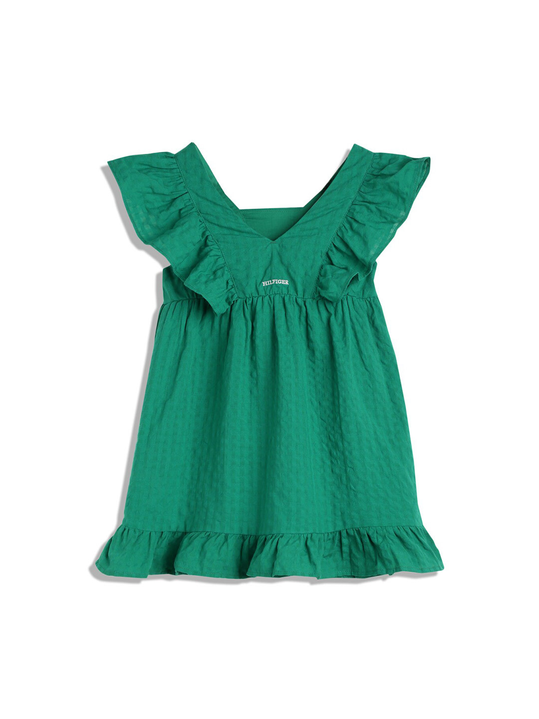 Tommy Hilfiger Girls V-Neck Gathered  Fit & Flare Dress