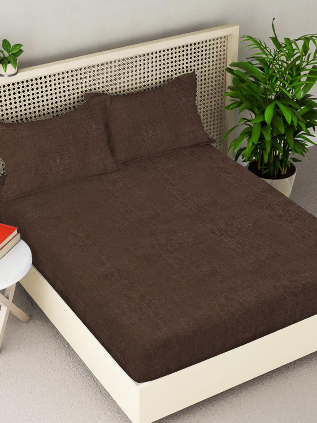 FABINALIV Embossed Brown Wool 300 TC King Fine Bedsheet with 2 Pillow Covers-98 x 89 inches