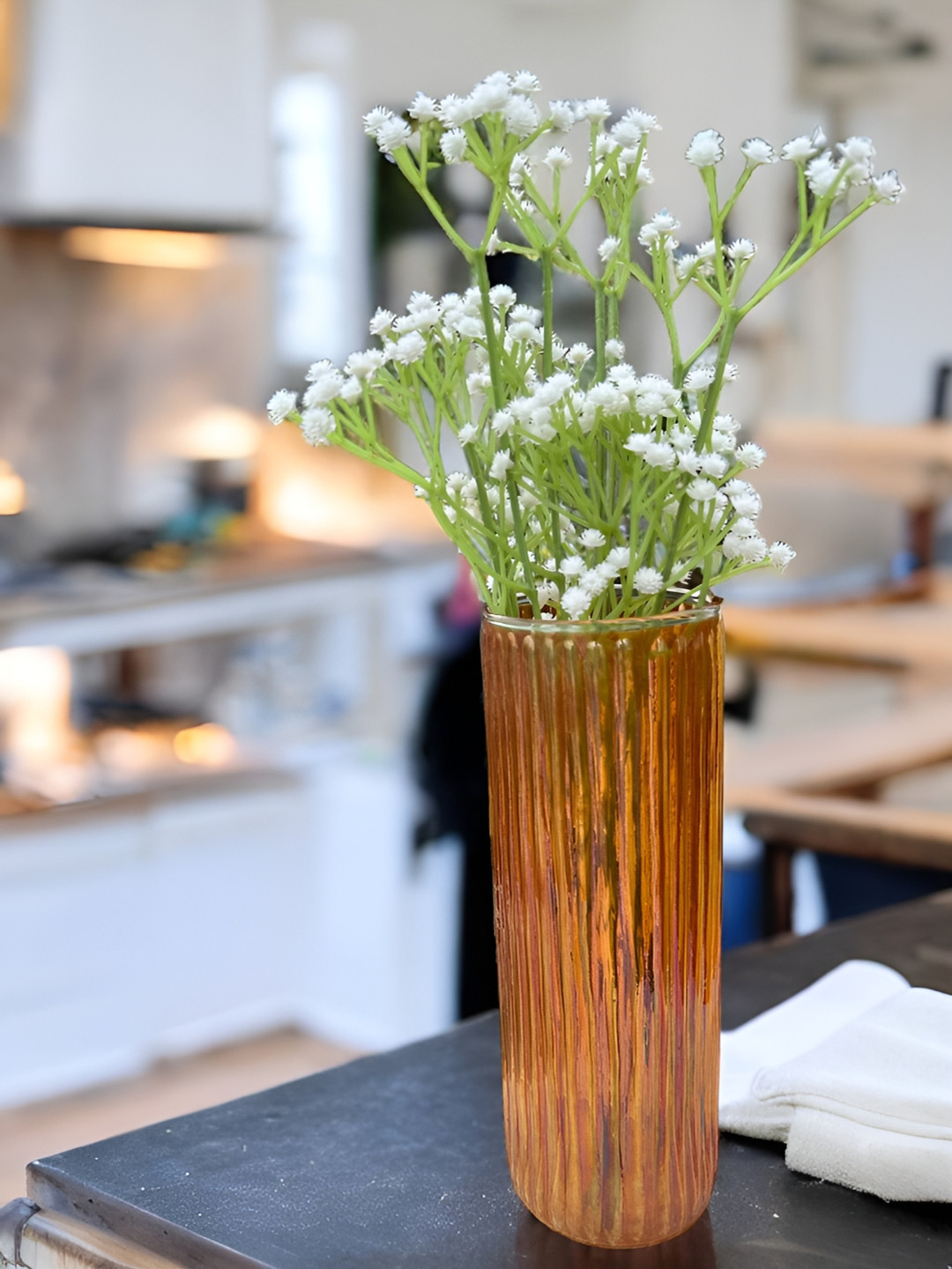 BS AMOR Orange Coloured Glass Vases With Flower