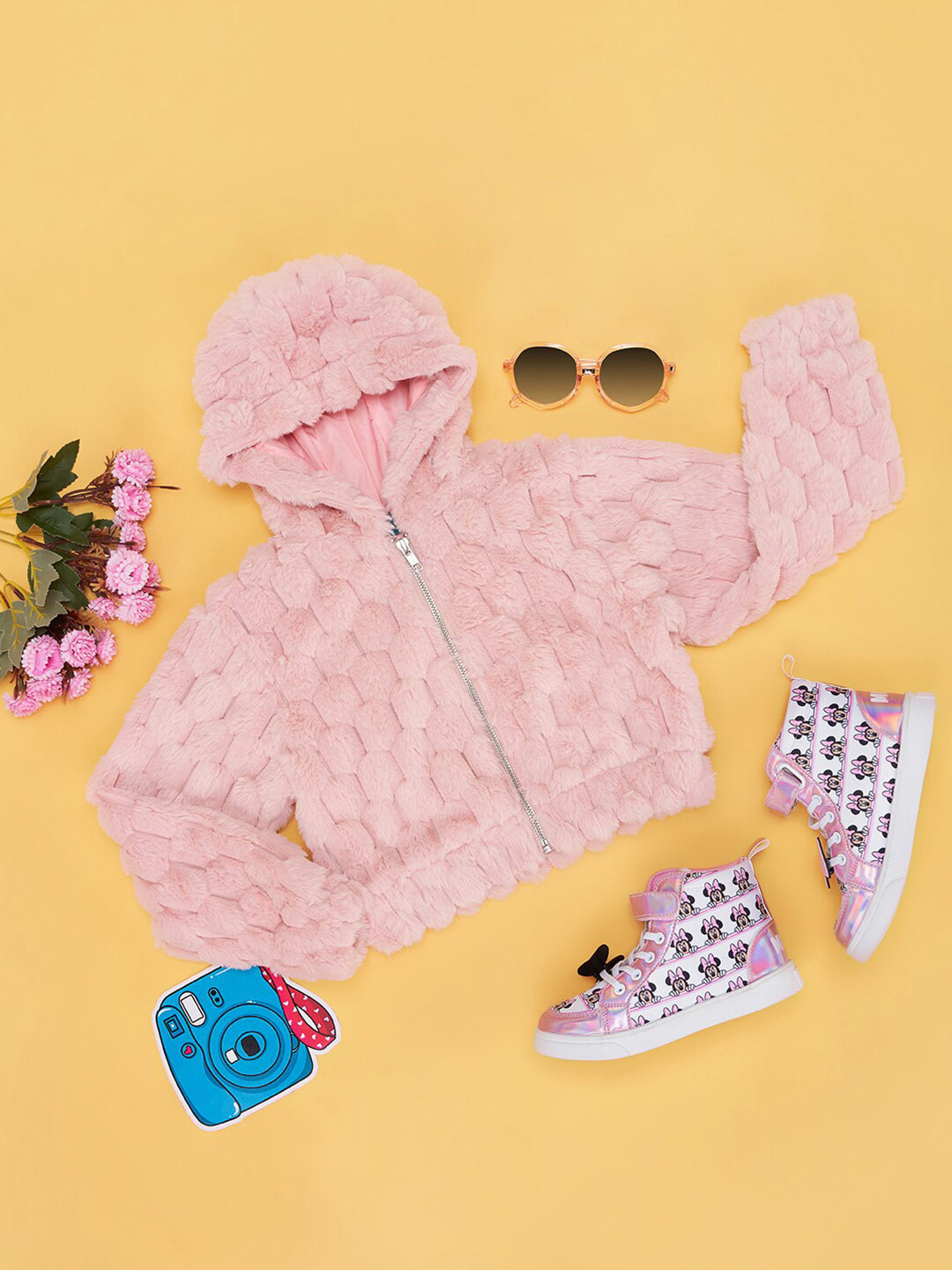 YU by Pantaloons Girls Self Designed Hooded Bomber Jacket