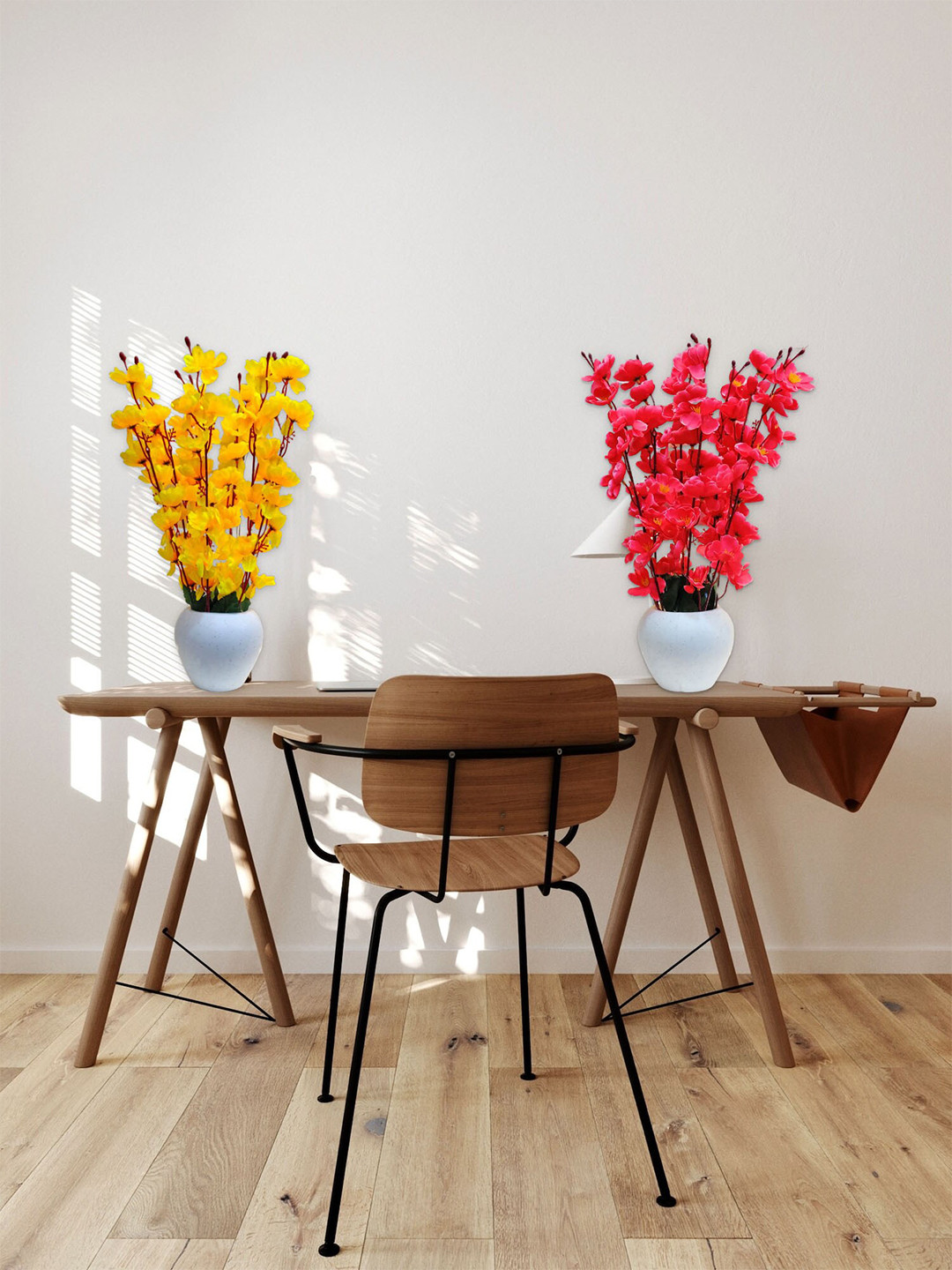 ARTSY Unisex Yellow & Red 2PCs  Cherry Blossom Artificial Flowers & Plants