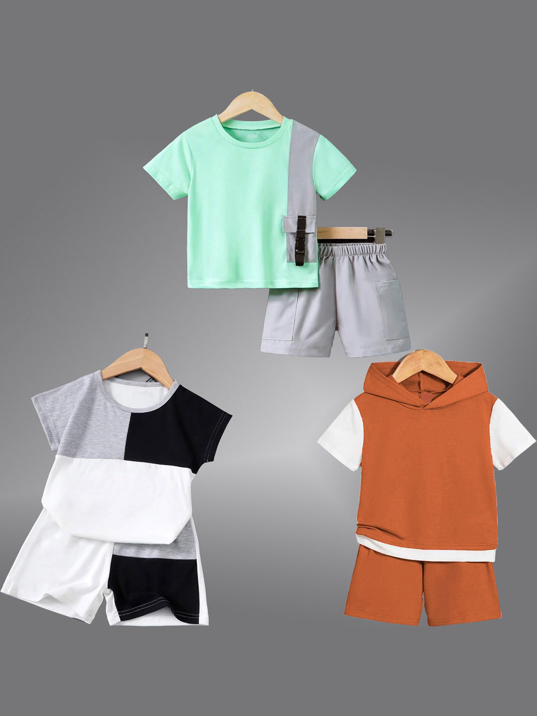 BAESD Unisex Kids White & Green T-shirt with Shorts