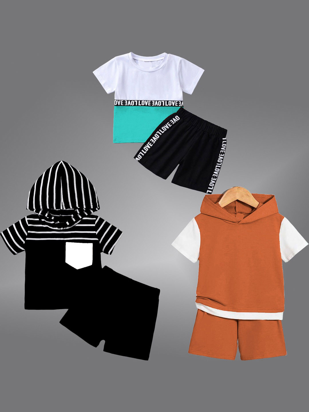 BAESD Unisex Kids Green & Brown Colourblocked T-shirt with Shorts