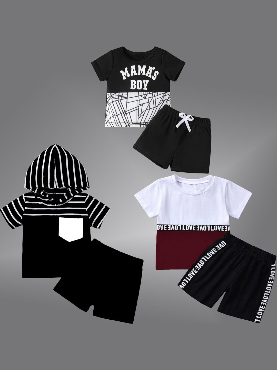 BAESD Unisex Kids Black & White Printed T-shirt with Shorts