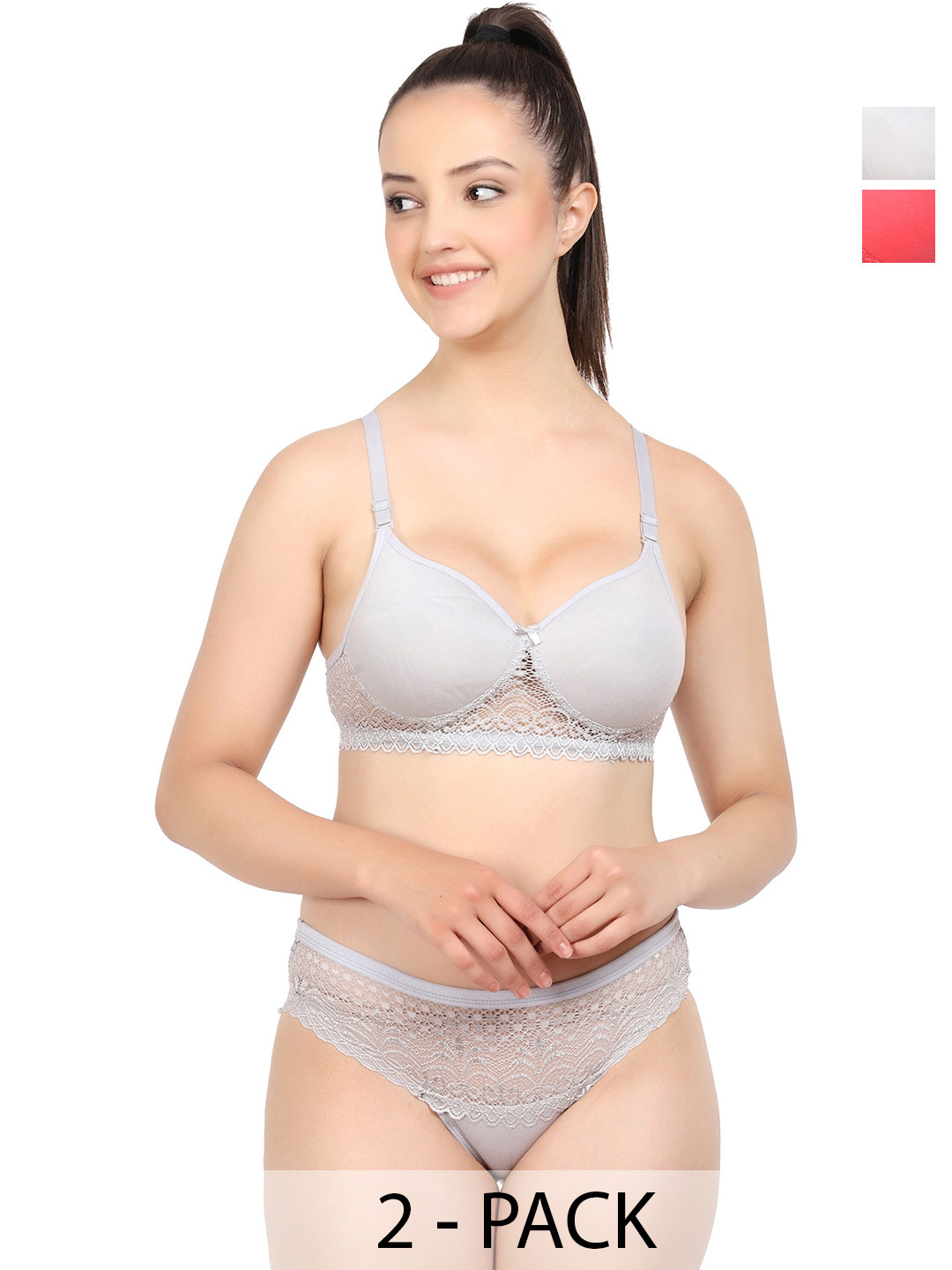 Aamarsh Pack Of 2 Cotton Briefs Lingerie Set A_Catlin Set_Red,Silver