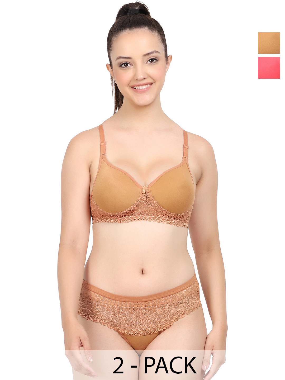 Aamarsh Pack Of 2 Cotton Briefs Lingerie Set A_Catlin Set_Red,Yellow