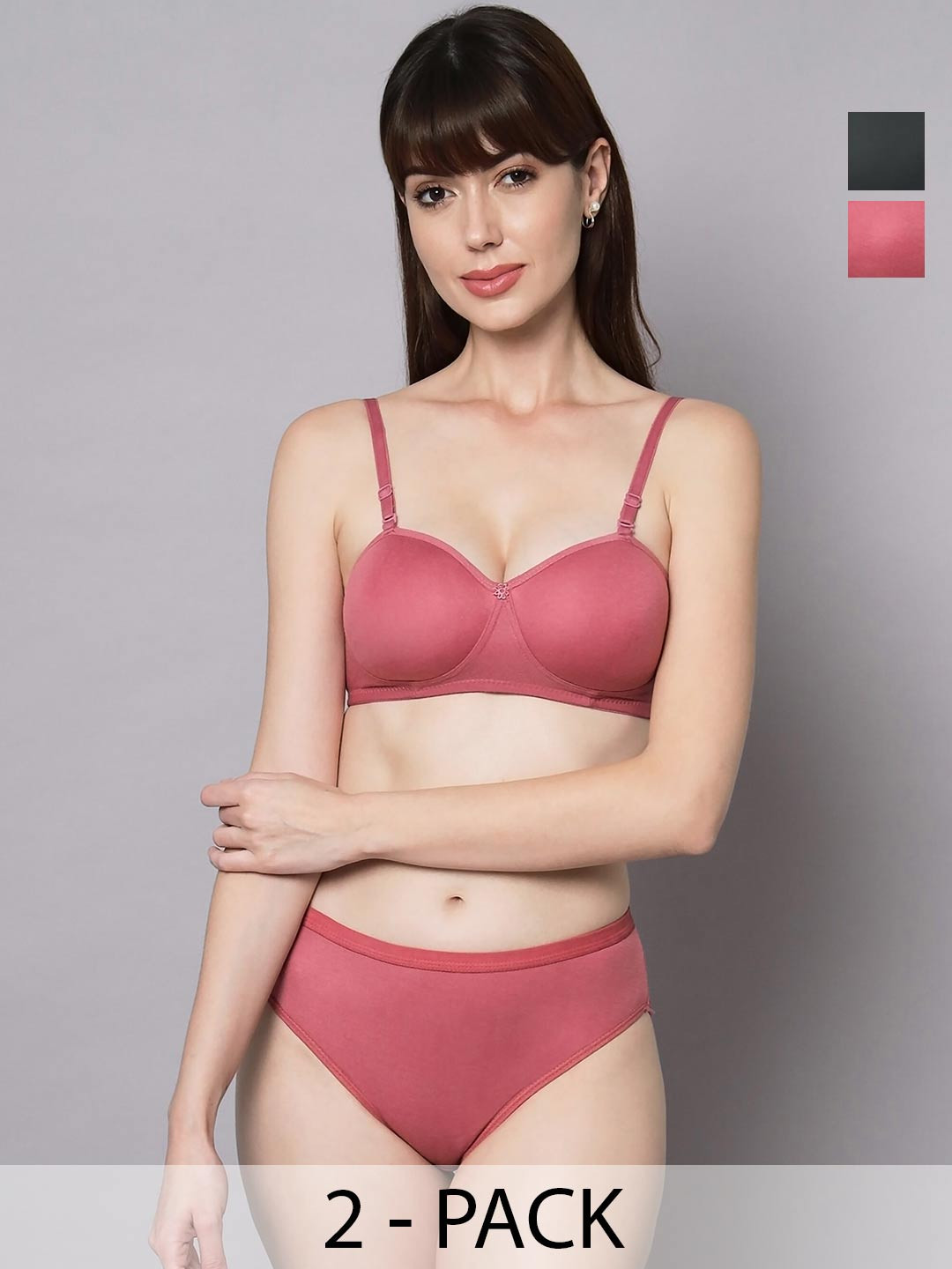 AROUSY Pack Of 2 Cotton Briefs Lingerie Set Demii-Set_Red,Black