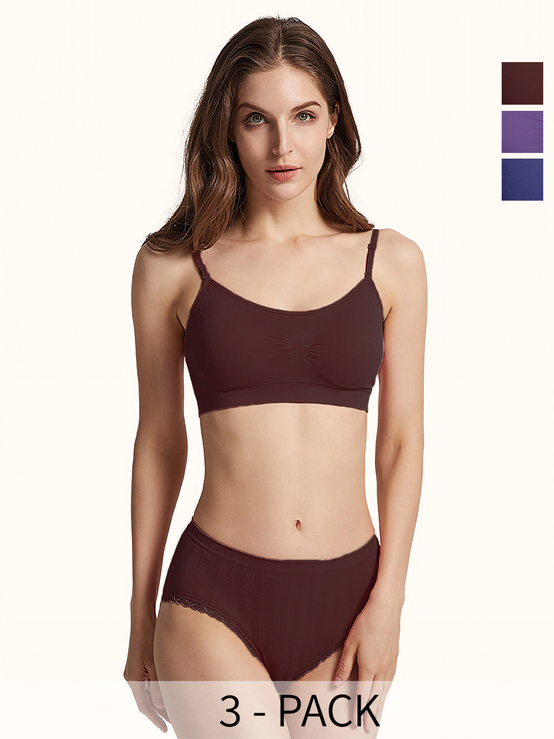 AROUSY Pack Of 3 Non Padded Cotton Lingerie Set Nora Sets