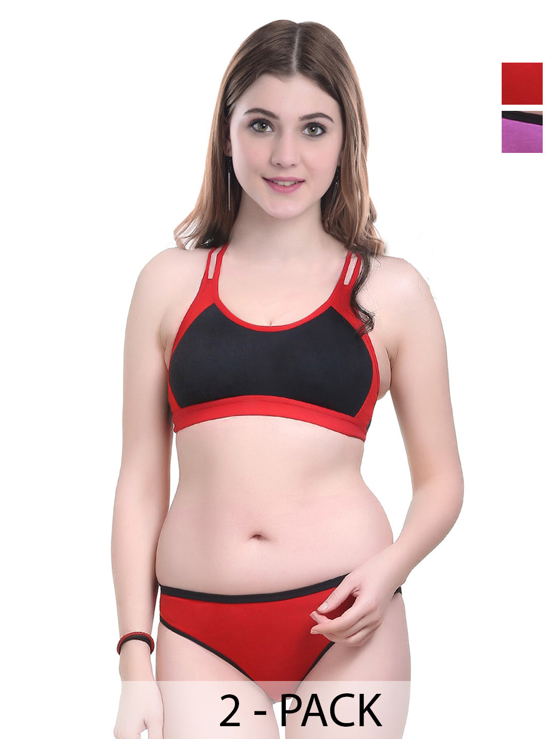 Aamarsh Pack Of 2 Cotton Briefs Lingerie Set A_Sidori Set_Red,Pink
