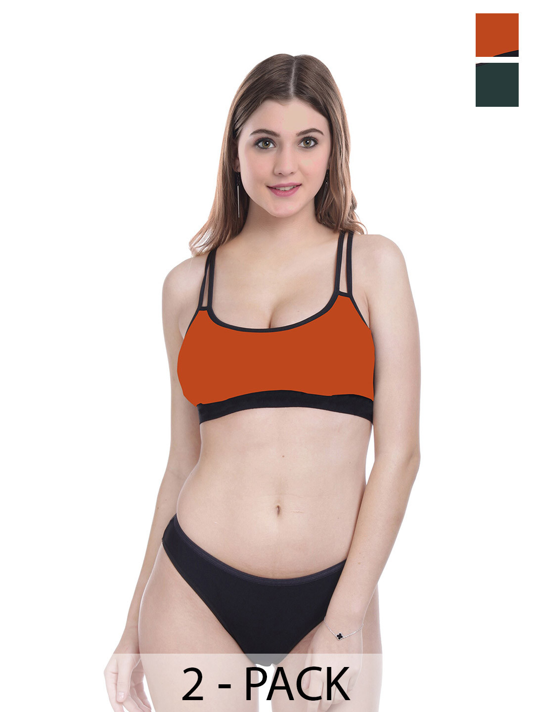 AROUSY Pack Of 2 Cotton Briefs Lingerie Set DD-Sett_Green,Orange