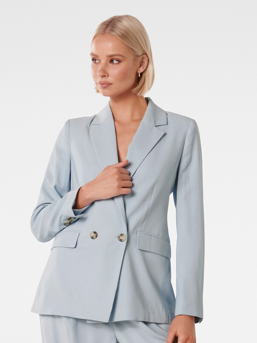Forever New Tailored Fit Notched Lapel Long Sleeves Double-Breasted Formal Blazer