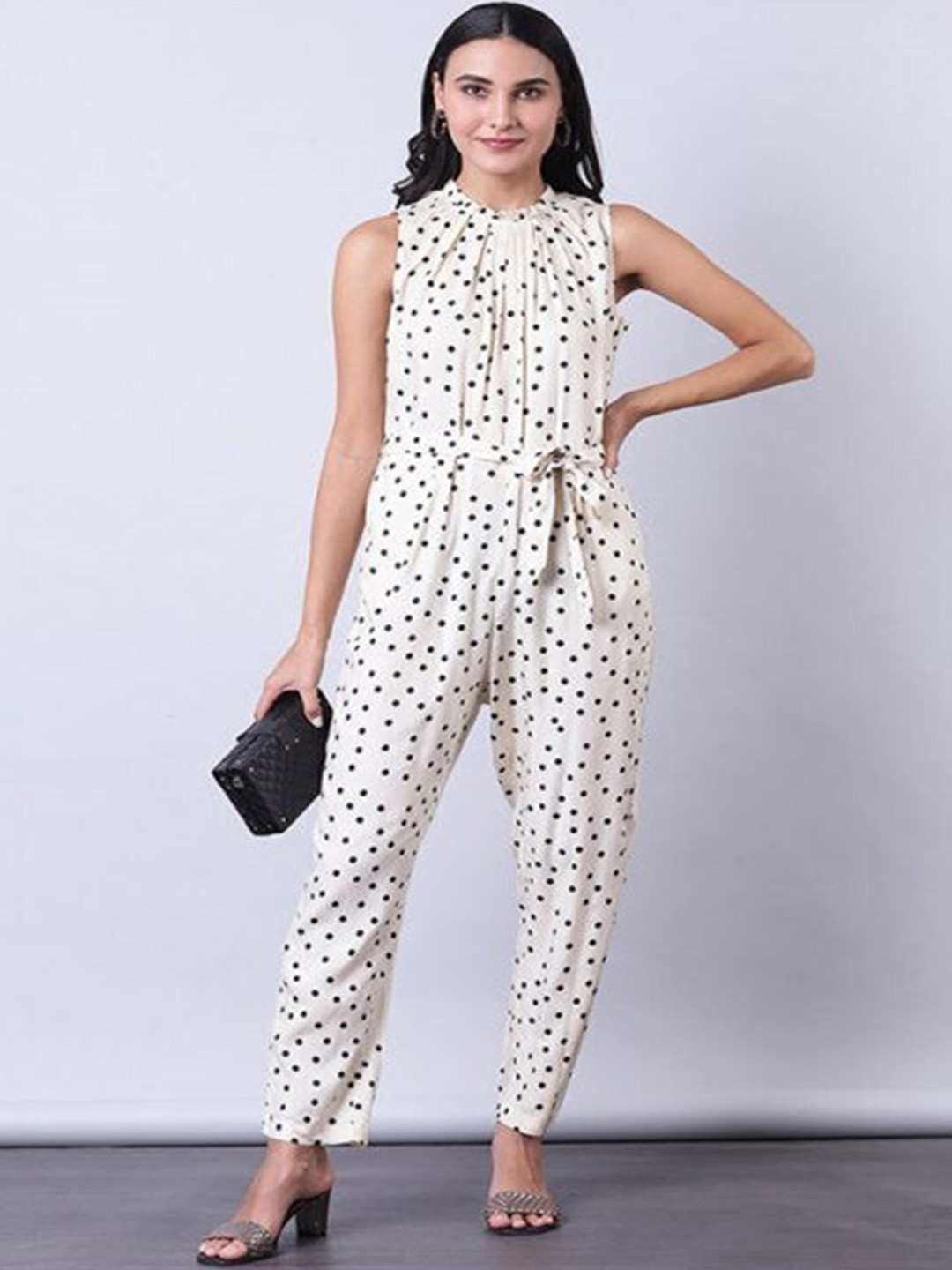 Aila Polka Dot Printed Cotton Basic Jumpsuit