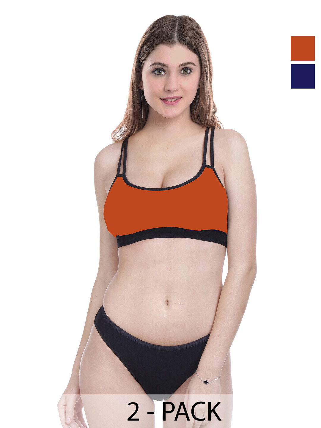 Aamarsh Pack Of 2 Cotton Lingerie Set A_DD-Sett_Blue,Orange