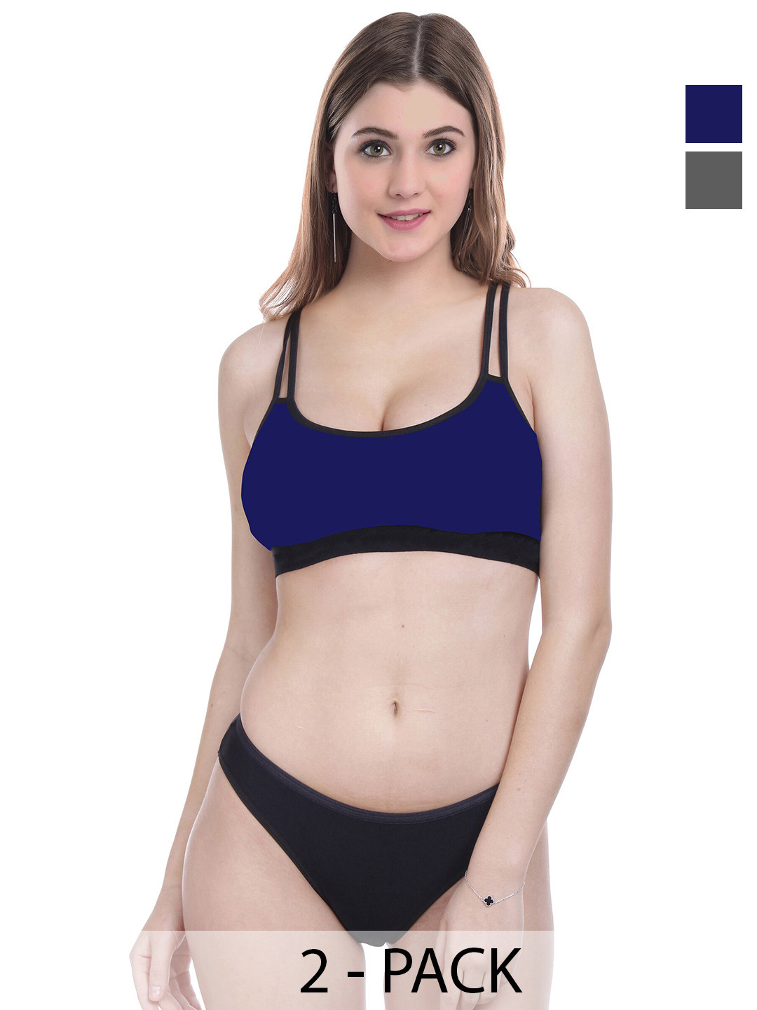 Aamarsh Pack Of 2 Non Padded Cotton Lingerie Set A_DD-Sett_Blue,Grey