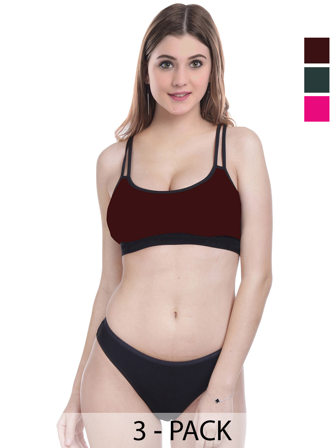 Aamarsh Pack of 3 Cotton Lingerie Set A_DD-Sett_Pink,Green,Maroon