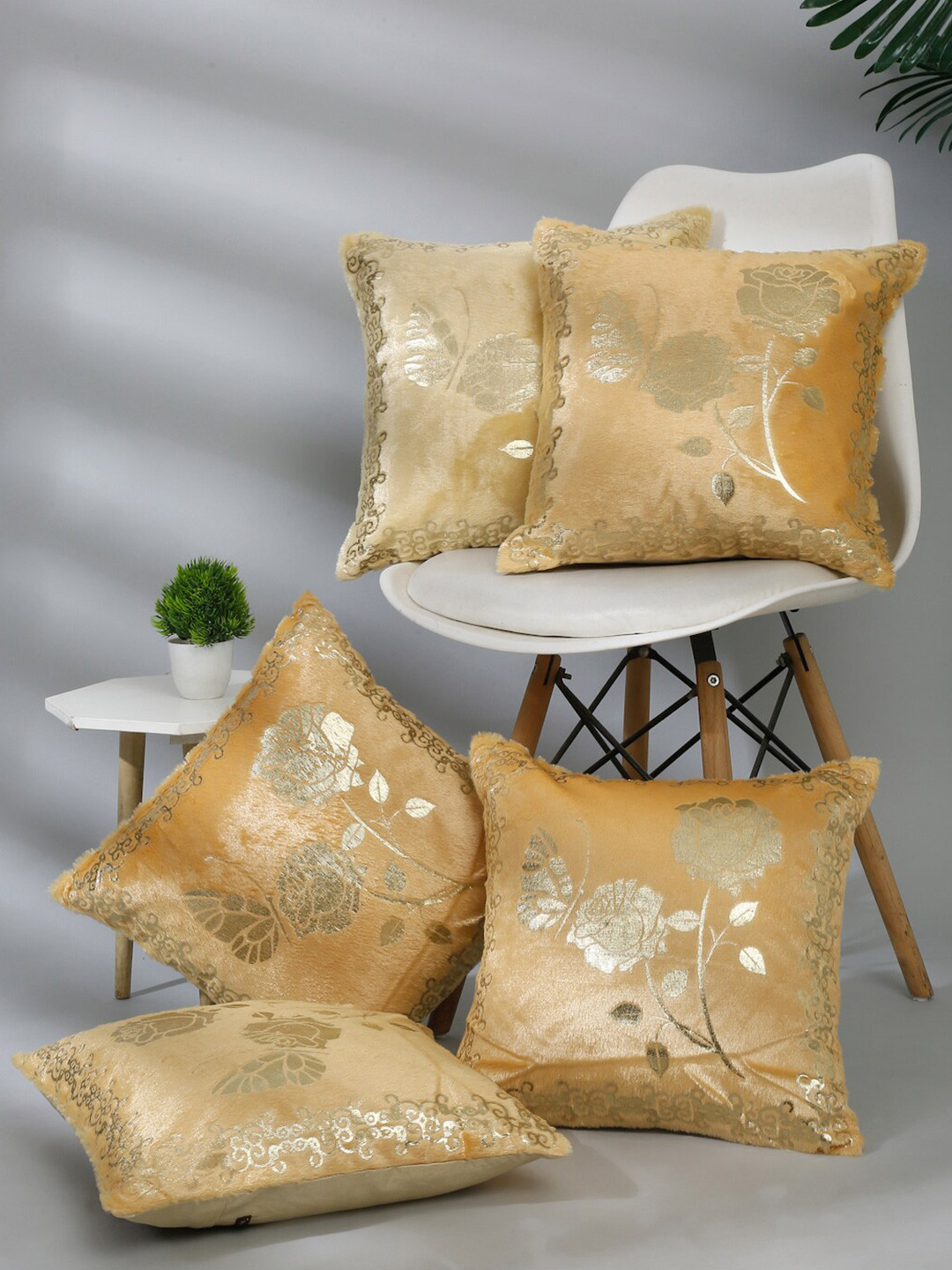 NISRAG HOME Brown Floral Polyester Silk Quick-Dry 5 Pcs Textured Cushion Covers -16x16In