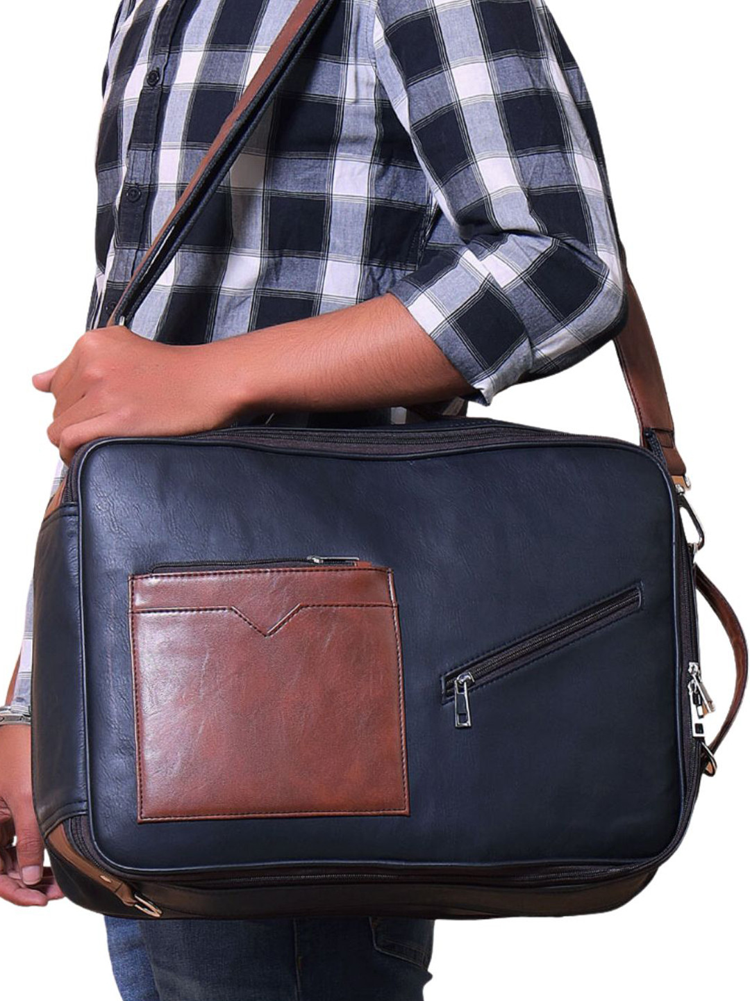 STRUTT Unisex Colourblocked Munich All in One Leather Travel Backpack