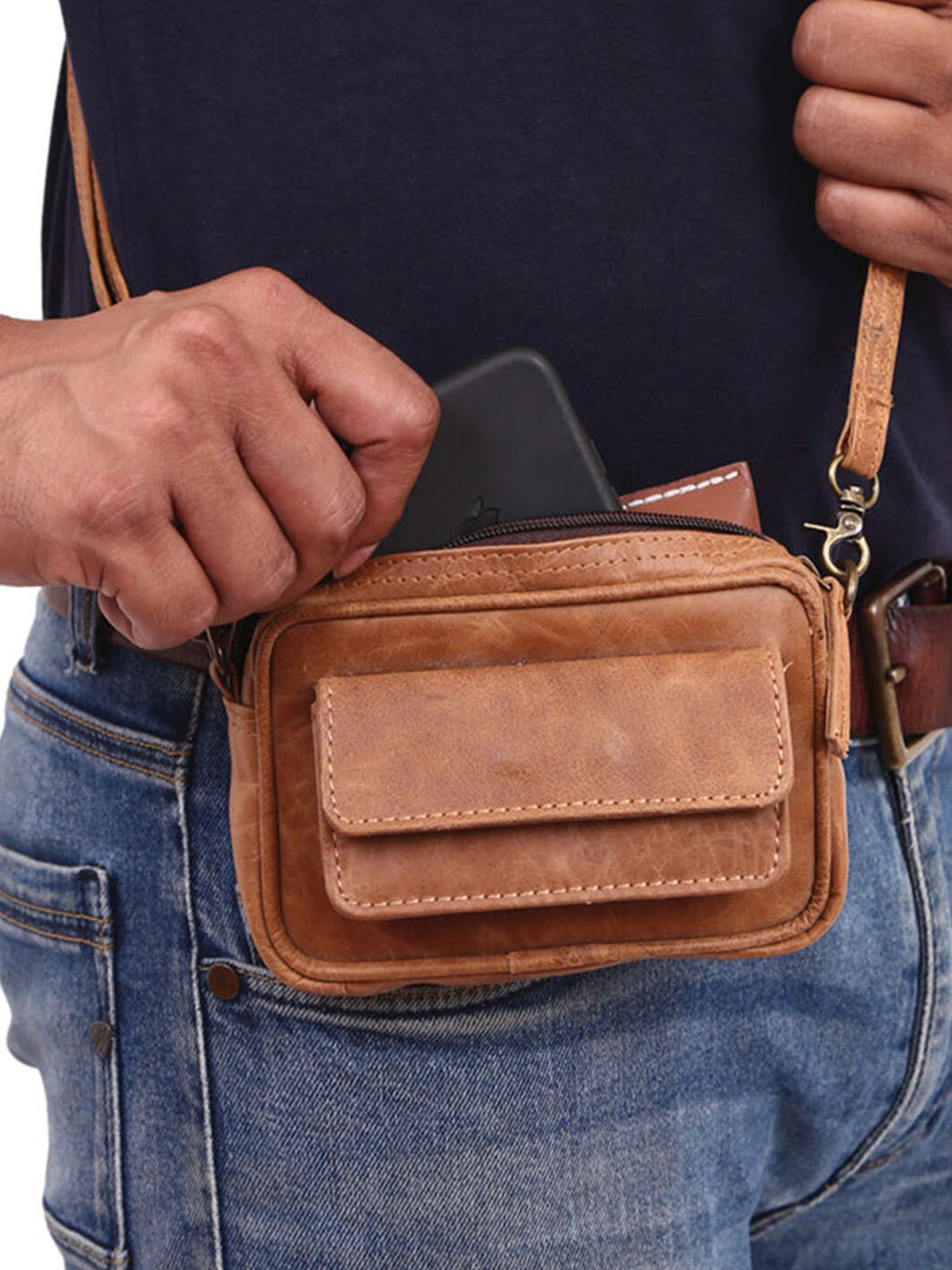 STRUTT Front Pocket Leather Bum Bag