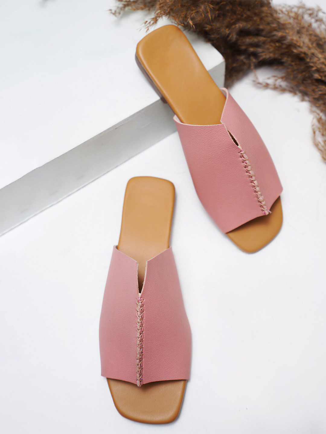 Try Me Textured No Back Strap Open Toe Flats